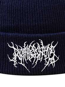 1 件男士休闲针织刺绣便帽，温暖时尚，适合日常穿着，图案不印刷，适合秋季服装 - 藏蓝色 - 查看 3