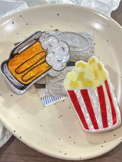 1 pieza Pinza de acrílico para cerveza de verano de comercio cruzado, pinza grande para palomitas de la serie de alimentos de playa, pinza para el cabello con placa posterior, pinza de pelo femenina, accesorios de pelo de invierno, moda, elegante pinza de pelo