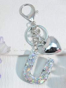 1pc Silver Heart Letter Keychain, Back To School, Resin Keyring Pendant, Fashion Accessory, A-Z Car Accessories Cute Goth Y2k Halloween Accessories Teachers Day Christmas Gift Ideas Bag Accessories Lanyards With Id Holder Car Accessories Bag Charms Car Friend Sister - Silver - View 17