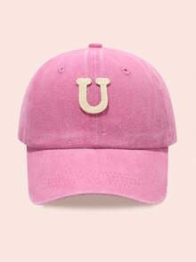 1pc Kids' Washed Baseball Cap With 26 Letters, Suitable For Outdoor Activities, Sun Ion, Daily Wear, Boys & Girls - Water Soluble-pink Washed Baseball Cap - View 61