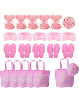 16/4 piezas Suministros para fiesta de spa rosa, incluyendo bolsa de tote de agradecimiento, diadema de Spa, Pañuelos y toallas para pedicura de foam, accesorios de pijama para bata de baño de SPA, favoritos de fiesta, suministros para fiestas de cumpleaños, pijas, despedida de soltera, regalos para despedidas de soltero, regalo para novias, obsequios para damass o invitados, fiesta en spa y fiesta nocturna, artículos de viaje, útiles para vacaciones, paquetes de regalos de ducha nupcial