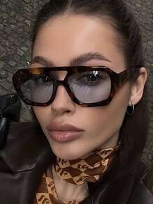 1 件男女通用方形复古海洋时尚眼镜，时尚适合日常佩戴飞行员形状太阳镜 - 豹紋茶 - 查看 5