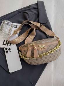 Borsa a tracolla da torace di grande capacità in colore unito, borsa con catena decorativa e marsupio a tracolla, marsupio casual per escursionismo e arrampicata all'aperto, marsupio multifunzionale per sport e viaggi con cinghia regolabile, versatile per pendolarismo quotidiano