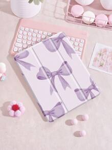 紫色蝴蝶结双面印花 iPad 保护壳，兼容 iPad Air 11 英寸 (M2)-2024/2025，支持横竖屏方向。适用于 iPad 第 10 代、iPad 10.2 英寸、Galaxy Tab A8 10.5 英寸 2022，保护壳支持多种角度，内置松紧带可在旅行时安全闭合平板电脑，甜美俏皮的平板电脑保护壳