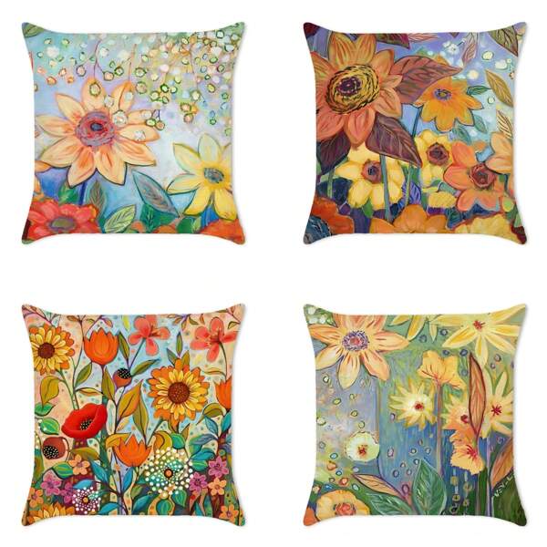 Linen Cushion Covers Artistic Dandelion Pattern Cushion Covers Set Of 4 Square Decorative Cushions Sofa Cushion Covers Flowers Butterfly Painting Cushions Cushion Covers Watercolor Flowers And Christmas Snowman Scenery Decorative Cushions Sofa Cushions