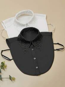 1 件女士刺绣蕾丝领，经典时尚雪纺假领，适合运动衫/运动衫，黑色和白色