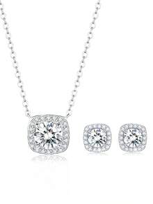 rainonme 3 Pcs Set Classic 2 Carat Moissanite Necklace And Earrings For Women Sterling Sliver Fashionable Luxury Wedding Jewelry Set, High-Quality Women's Necklace Jewelry, Women's Earrings Low Allergy, Ideal Choice For Daily Wear And Vacation, Exquisite Birthday Gift, Engagement Wedding Anniversary Birthday Christmas Gifts Special Occasions Day Gift, Sparkling Gorgeous Jewelry, Graduation Seasons Gifts, 2025 Summer Beach Vacation Style Jewelry - Sugar Cube - View 6