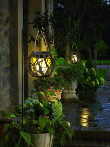 1PC/4PCS/8PCS/12PCS Solar Warm Light Flame Ball Lamp, Sun-Powered, LED, Warm Glow, Flame Effect, Waterproof, Outdoor Decor.