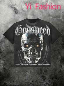 Double Sided Printing (220 Pieces Of Pure Cotton T-Shirts) Metallic Texture Pattern  Printing Casual Pure Cotton Printing Men's Summer Round Neck Short Sleeved Lining - 黑色 - 查看 2