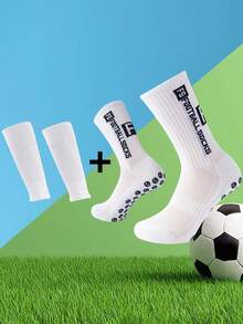 Bộ 4 đôi tất đá bóng nam, tất ngắn/dài, tất chống trượt, tất thể thao cao đến giữa bắp chân, chống mài mòn, dùng cho phòng tập, mùa thu - trắng - Xem 9