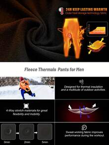 2 Pieces SPORT Men's Thermal Plush Base Layer Set - 24H Heat Retention Black Workout Clothes For Skiing Hiking,Black Workout Clothes For Cycling, Running & Outdoor Training. - Black - View 5