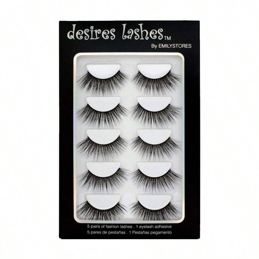 MNatural Lashes 3D Layered Effect FakeMink Eyelashes Multipack 5Pairs Glamorous8001 - Svart - Visa 1