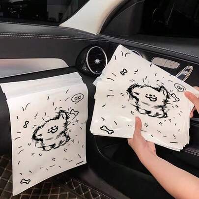 60pcs Cute Cartoon Car Trash Bags - Disposable Cleaning Bags, Anti-Leakage Vomit Garbage Bags, Suitable For Car, Office, Kitchen And Living Room - Portable Storage, Car Trash Bags For Travel Camping Outdoor