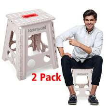 2 Pack 40 Cm Folding Step Stools, 2025 Upgrade Folding Stool With Safety Lock & Rotary Handle, Foldable Stool With 150 Kg Weight Capacity, Non-Slip For Kitchen, Bathroom, Camping, Garden & Horse - Beige - 深灰色 - 查看 1