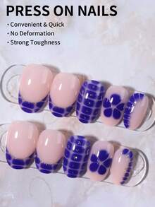 Bộ 24 miếng dán móng tay hình hoa oval đính kim sa, chất liệu acrylic, vừa khít hoàn hảo, bao gồm: 1 miếng gel dẻo và 1 dũa móng, dễ sử dụng, phù hợp cho móng tay mùa hè và kiểu móng Pháp, thích hợp cho phụ nữ và các bạn gái sử dụng hàng ngày, dự tiệc và các dịp khác. - Màu xanh lam - Xem 3