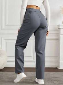 Pantalón maternidad, pantalón vestir premamá, ropa embarazada elegante, pretina elástica, soporte vientre, pantalón formal embarazo, moda gestante, comfort premamá, pantalón trabajo maternidad, prendas maternidad. - Gris Claro - Ver 2