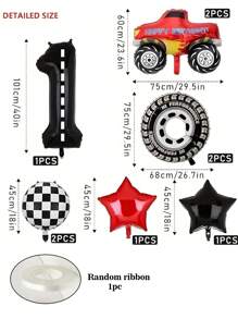 10pcs Racing Car Theme Birthday Party Decorations Set, Includes 40-Inch Number Balloon, Pickup Truck, Tire Shaped Foil Balloons, Make Your Party More Fun