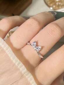 1pc Cute & Fresh Bowknot Adjustable Open Ring, Fashionable Daily Wear Romantic Wedding Accessory For Women