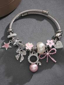 1pc Elegant Cute Beaded Charm Bracelet With Cat & Bow Pendant, Ideal Friendship Gift, Everyday Wear, Suitable For Women, Holiday, Beach, Date, Music Festival, Party