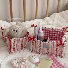 Cute Pink & Blue 3D Lace Satin Storage Basket, Desktop Organizer Basket For Small Items, Lipstick, Makeup Brushes, Skincare Products, Desktop Decor - Multicolor - View 16