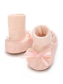 Spring Infant 0-1 Year Old Infant Girls Soft Bottom Anti-Slip Princess Footwear Sock With Bow Decor - Pink - View 6