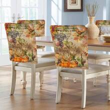 1pc/4pcs/6pcs/10pcs Autumn Pumpkin, Fruit & Leaf Print Plush Removable Chair Covers, Short Plush Fabric Seat Covers, Chair Back Protector For Dining Room, Living Room, Home, Suitable For All Seasons, Holiday Decor