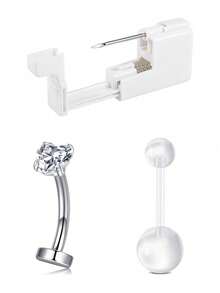 3Pcs Belly Button Piercing Kit Gun, Professional Body Piercing Kit, Belly Button Piercing Gun Navel Piercing Kit For Women, Disposable Belly Piercing Gun At Home With Belly Button Rings - Multicolor - View 20