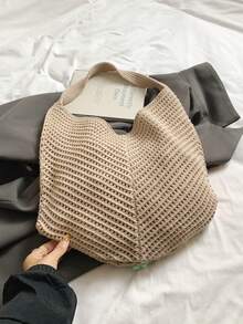 Túi tote bằng rơm kiểu dáng thường ngày mùa hè, túi xách đeo vai cỡ lớn dành cho nữ, túi mua sắm. - Màu Khaki - Xem 10