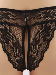 1 件女士经典性感黑色蕾丝开裆内裤，性感迷人，适合蜜月、约会之夜、外出 - 黑色 - 查看 6
