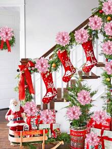 6/12/18/24pcs Artificial Christmas Flower Heads, Shiny Christmas Flowers, Suitable For Home, Wedding, Party, Christmas Tree, Wreath, DIY Holiday Decoration, Home Decor, Christmas Decoration, Room Decor - Christmas Flower Head 11 - View 9