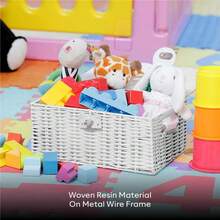 Set Of 3 White Woven Wicker Hamper Baskets - With Lid & Lock, Insert Handles, Decorative Storage For Toys, Clothes, Office & More - Default - View 7