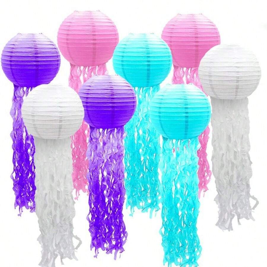 3pcs/6pcs-Blue Hanging Jellyfish Paper Lantern, Gradient Colorful Paper Lantern Hanging Lantern For Mermaid Theme Party Under The Sea Ocean Birthday Decoration