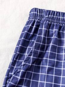 3-częściowe męskie spodnie do spania w kratę z kieszeniami, stylowy wzór w kratkę i praktyczne kieszenie, ubrania na jesień