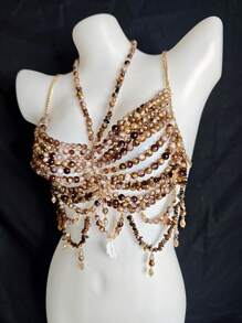 Accessoire de soutien-gorge de chaîne de corps sexy unisexe, élégant pour les boîtes de nuit, les festivals. Losange, imprimé floral, paillettes, romantique français, charme rustique mature, luxueux classique sexy. Perles acryliques à franges, strass, paillettes, romantique français, charme rustique mature, luxueux dos nu à paillettes strass, toutes saisons