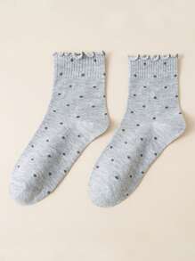 6 أزواج (توصيل عشوائي) بولكا دوت، جوارب كاحل نسائية مزينة بتطريز مكشكش، تناسب مريح، ضروري للربيع والصيف والتنقل اليومي في الخريف