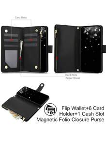 PU 仿皮翻盖手机壳适用于 17 Air 16E 16 15 14 13 12 Mini 11 Pro X XS Max XR 8 7 Plus SE 5G 2022 2020，拉链手机袋