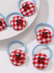 3pcs/6pcs Women's Simple & Cute Solid Color, Plaid, Fruit, Cherry, Bow Hair Scrunchies, Versatile Accessories For Daily Wear ,Elastic Hair Ties ,Ponytail Holders ,Hair Elastics ,Hair Rubber Bands ,Hair Rope - Multicolor - View 4