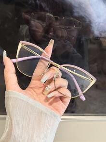 2pcs Vintage Metal Cat Eye Glasses Frames For Women, Suitable For Travel Accessories And Daily Outfit Decoration - Multicolor - View 5