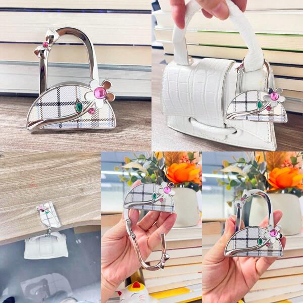 [Nuevo diseño] Gancho plegable y portátil para bolso de mano con flores de cristal