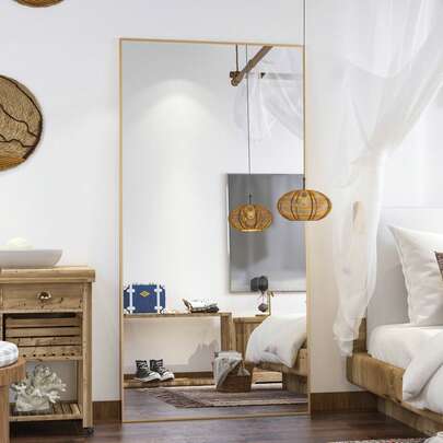 180 X 80 Cm Standing Mirror, Floor Large Mirror, Standing Mirror, Against Wall For Bedroom, Cladding And Wall Mounted Thin Frame Mirror