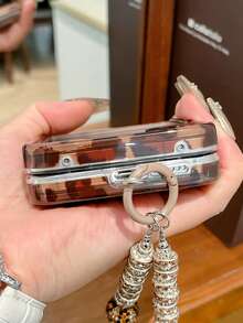 猎豹纹 1 件折叠屏幕锡箔豹纹软硅胶全包裹防震手机壳带腕带，款式可爱，因手机型号而异 - 卡其色 - 查看 6