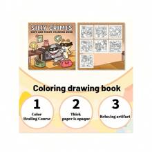 1 pièce Livre de coloriage mignon d'animaux criminels, livre de coloriage pour adultes, contient des pages avec photographie de lapin, scène de crime, jeu de fléchettes, améliore l'interaction parent-enfant DIY, cadeau de relaxation, rentrée scolaire
