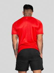 Men's Dry Fit Short Sleeve Sports Shirt, Polyester With Elastane, Training Gym - Rojo - Ver 2