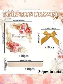 30pcs Wedding Fan Set For Guests - Handheld Loose Wedding Favors With Handles, Thank You For Celebrating With Us, Multi-Item Party Gift Pack Made Of Paper Material, Perfect For Weddings And Bridal Showers, Includes 10 Fans + 10 Bows + 10 Wooden Sticks