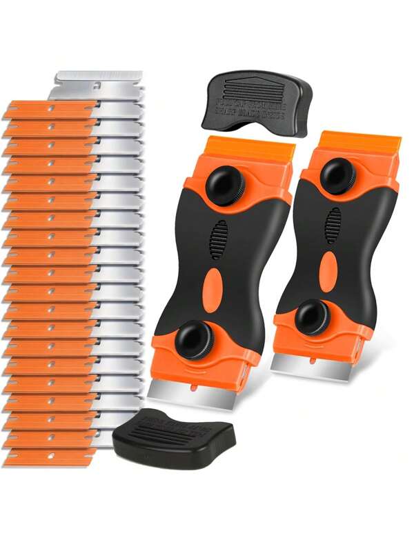 Plastic/Metal Blade Two-End Scraper, Spatula - Plastic Scraper Tool With Metal And Plastic Blades, Vinyl, Paint, Sticker Removal Tool For Cleaning Cars, Windows, Glass, Wood, Kitchen Utensils, Scratch-Free