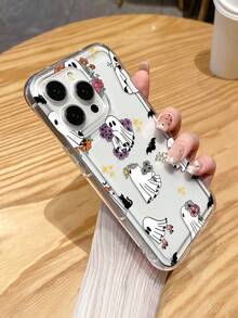 Halloween Theme Phone Case - Ghosts, Bats, Cute Floral Cartoon Style Transparent Air Cushion Full Coverage Anti-Slip Soft Phone Case, Compatible With IPhone 13, 15, 16 Pro Max, IPhone 16, IPhone 14, IPhone 16 Plus, Galaxy Phones Waterproof Shockproof Anti-Fall Scratch Resistant - Multicolor - View 2