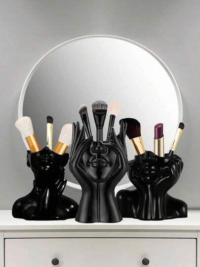 1 件化妆品收纳盒、装饰性人形桌面收纳盒、多功能笔/化妆刷架、时尚梳妆台收纳盒、珠宝收纳、浴室收纳和便携式旅行必备品，非常适合生日礼物、母亲节礼物和婚礼装饰