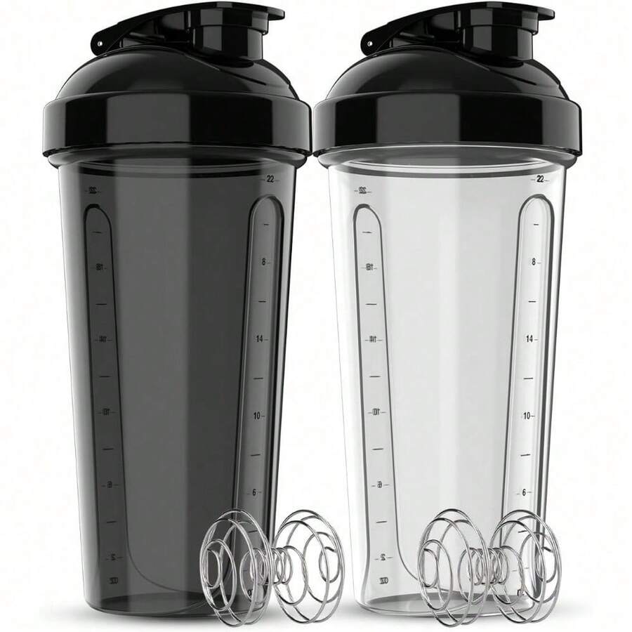 2-Pack 28oz/830ml Premium Shaker Bottles With 4 Stainless Steel Balls - Leakproof Mixer Cups For Protein, Smoothies & Meal Replacement - Gym, Office, Travel & Home Use - Blue & Clear Combo With Measurement Marks - 底座-無LOGO - 查看 1