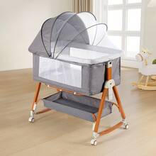 3-In-1 Baby Crib With Wheels,Baby Bassinet Featuring A Mosquito Net,Baby Cradle With Storage Baskets, Crib, Bedside Bed For Babies, Mosquito Prevention In Summer,6 Adjustable Height Settings, And Easy Folding Design,Baby Need,Baby/Newborn/Infant Stuff - 淺灰色 - 查看 1