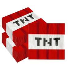 20pcs/40pcs/60pcs/Set,Red Pixel Style Napkins,Pixel Theme Party Video Game Birthday Party Supplies,Red TNT Block Napkins,Pixel Theme TNT Paper Napkins,Video Game Party Supplies